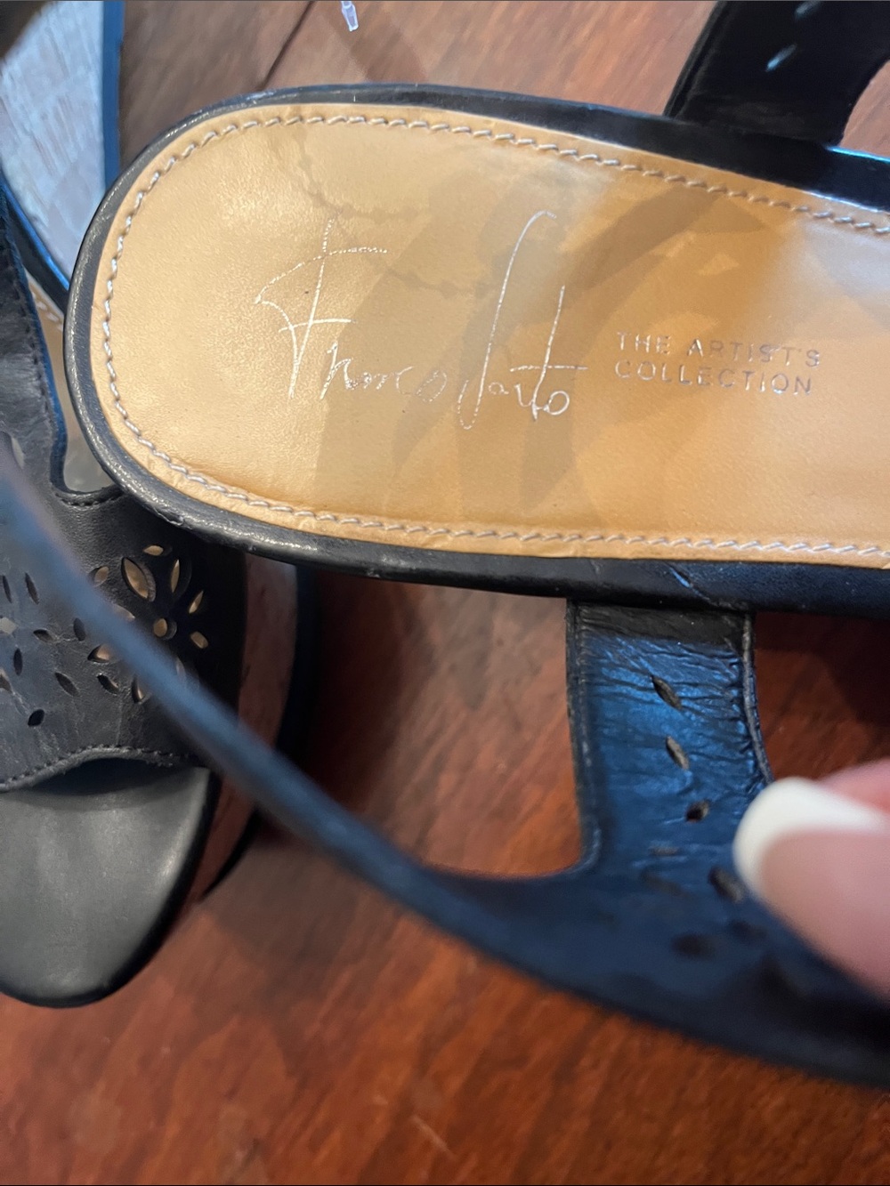 Franco Sarto Black Laser-Cut Peep-Toe Slingback Heels - Picture 4 of 6